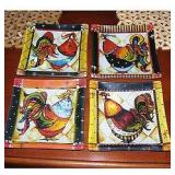 Glass Rooster Trays (4)