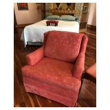 2 Red and Gold Upholstered Chairs