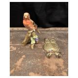 Brass Owl and Porcelain Bird