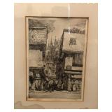 Framed Etching. Warter Damage.