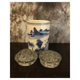Vase and Glass Frogs