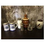 2 Miniature Steins, Shakers and Mustard Jar