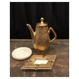 Gold Teapot, Ashtrays and Plates