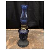 Cobalt Glass Hobnail Oil Lamp