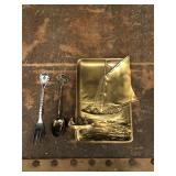 Brass Tray and Two Decorative Spoons