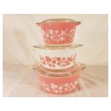 (3) Pink Pyrex with Lids