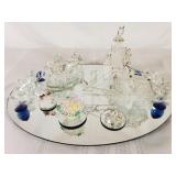 Mirrored Tray with Glass Figurines
