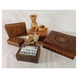 Wooden Boxes & Bird Planter