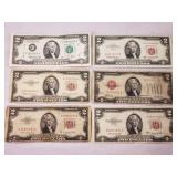 (6) $2 Bills - various years