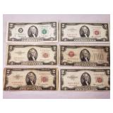 (6) $2 Bills - various years