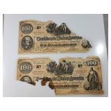 (2) 1862 $100 Confederate Facsimile Notes