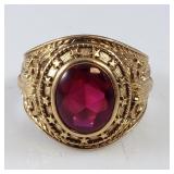 10K Gold Ring - Syn Ruby - size 9-3/4