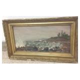 Framed antique oil on canvas- coastal scene