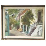 Framed oil on board- street scene 12"x 16"