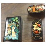 3 artist signed Russian lacquer boxes- 2 1/2"x 4"
