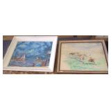 2 mid century paintings on board- 1 signed-