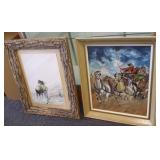 2 framed Western theme paintings- Indian by
