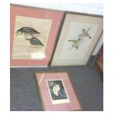 3 framed avian works- 2 Gould lithos & 1 Shoson
