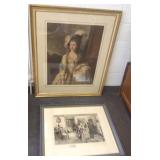 2 framed items- Victorian chromolitho & pencil