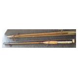 2 vintage bamboo fly rods with tube holders-