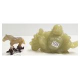 Approx. 8" carved jade Buddha & 3" chalcedony