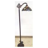 Antique style floor lamp with leaded glass shade