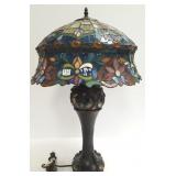 Antique style lamp with stained & leaded shade