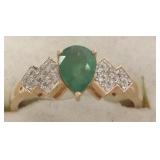 14k gold ring set with emerald & diamonds