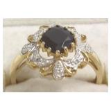 10k gold ring set with sapphire & diamonds