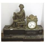 French bronze & marble figural clock (as seen)