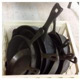 Group assorted cast iron frying pans