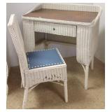 Wicker desk with drawer & chair