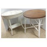 2 wicker tables- 1 with oak top