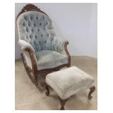 Carved Victorian walnut upholstered rocking
