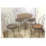 Oak ice cream table & 4 heart back chairs (some as