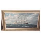 Framed signed oil on canvas- sailing ship-