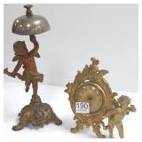 9" cherub figure with bell & a clock with cherub