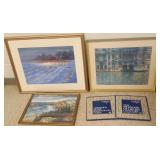 3 framed items- signed watercolor, pastel & print