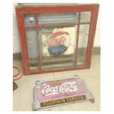 Metal Coca Cola fountain service sign & antique