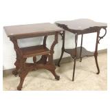 Spoon carved Victorian lamp table & carved lamp