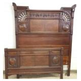 Antique Victorian walnut burl bed with rails