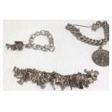 Group sterling charm bracelets, etc