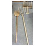 3 primitive wood pitch forks
