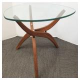 Forest Wilson mid century glass & teak oval table