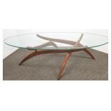Forest Wilson mid century glass & teak oval table
