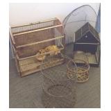 Group including wood & metal cages, wire baskets,
