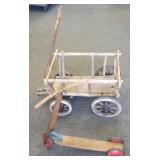 Primitive wood wagon & early scooter