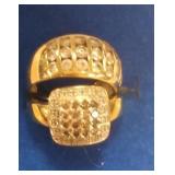2- 14K gold rings set with many diamonds