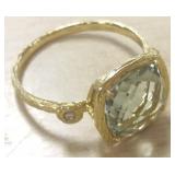 14K gold ring set with diamonds & peridot 3.3g