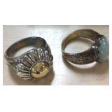 2 silver & 18K rings set with jade, etc.